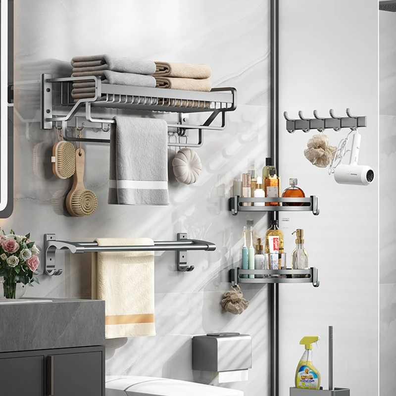 

Perforation Free Bathroom Shelf Aluminum Alloy Rack Towel Washbasin Bathroom Organizer Wall Mounted Estanterias Home Storage