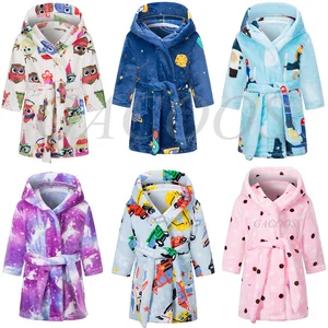 Imported Boys Girls Cartoon Unicorn Flannel Hooded Bathrobe Autumn Winter Kids Warm Thicken Sleepwear Robe Ch
