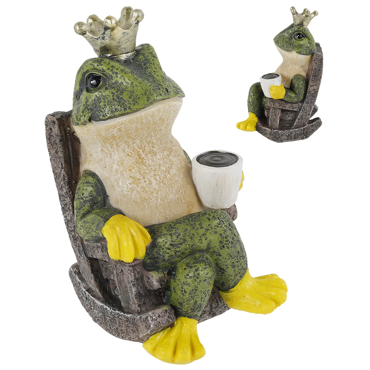 

Frog Ornament Resin Frog Figurine Decoration Cute Garden Frog Statue Funny Animal Sculpture Statue Creative Drinking Coffee Mini