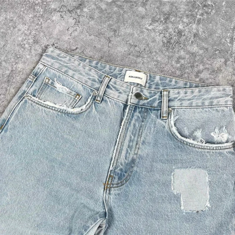 ASKYURSELF Jeans Washed Patchwork Men Women 1:1 Askyurself Casual Jeans Trouser