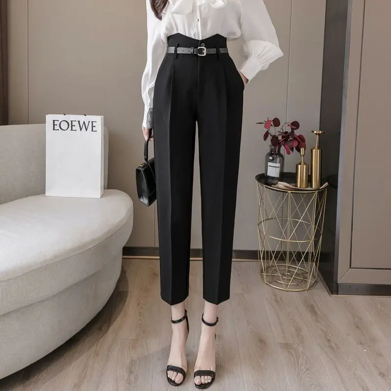 2023 Women Spring Autumn New High Waist Casual Pants Female Loose Straight Suit Trousers Ladies Solid Ankle-Length Pants O286