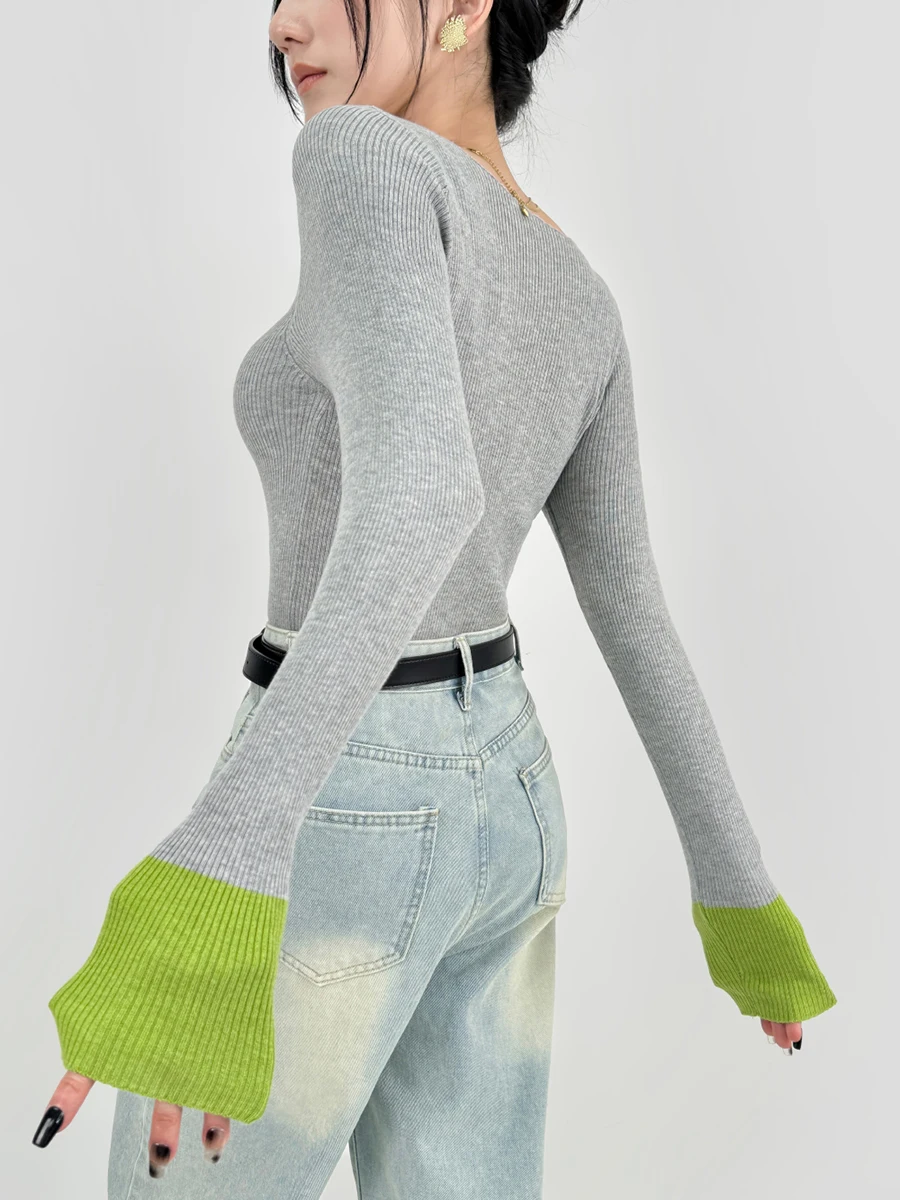 Двойной Z Ретро контрастного цвета с вышивкой на рукавах в тонкую полоску вязаный