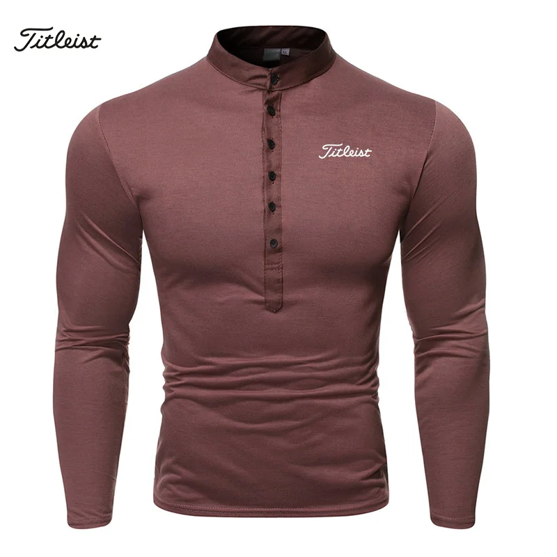 Fashion Golf Euro Size T-shirt Fake Two-piece V-neck Multi Button Long Sleeve Sport Fitness Pure Color Top