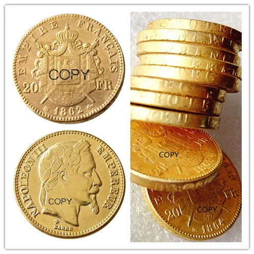 Франция 20 Франк 1862B Наполеон III позолоченная КОПИЯ монета