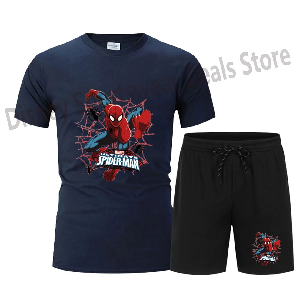 

Marvel Superhero Spiderman Cartoon Print Harajuku Short Sleeve Men's/Women Unisex Casual Street Summer T-shirt Sets+Gym Shorts