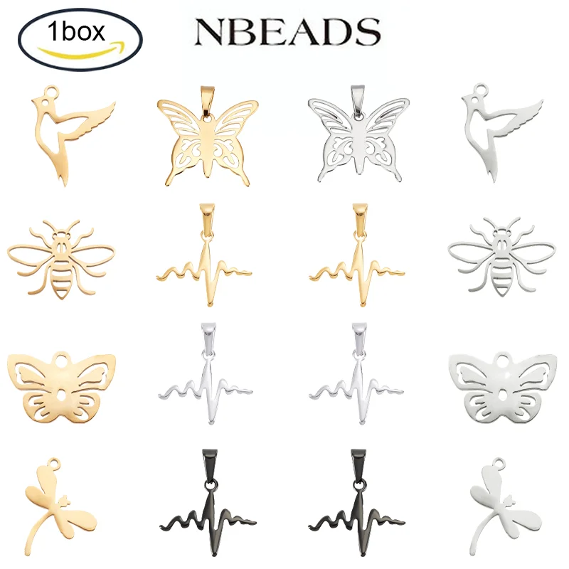 

1BOX Stainless Steel Pendants Laser Cut Mixed Shape Golden&Stainless Steel Color for Jewelry Making DIY Bracelets Necklace Craft