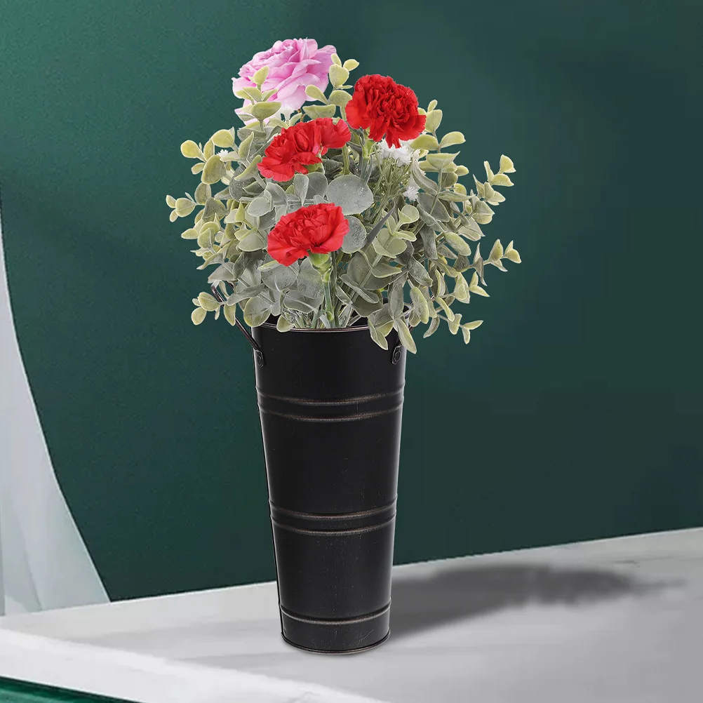 

Flower Pot Vase Arrangement Iron Bucket Flowerpot Container Rustic Floral