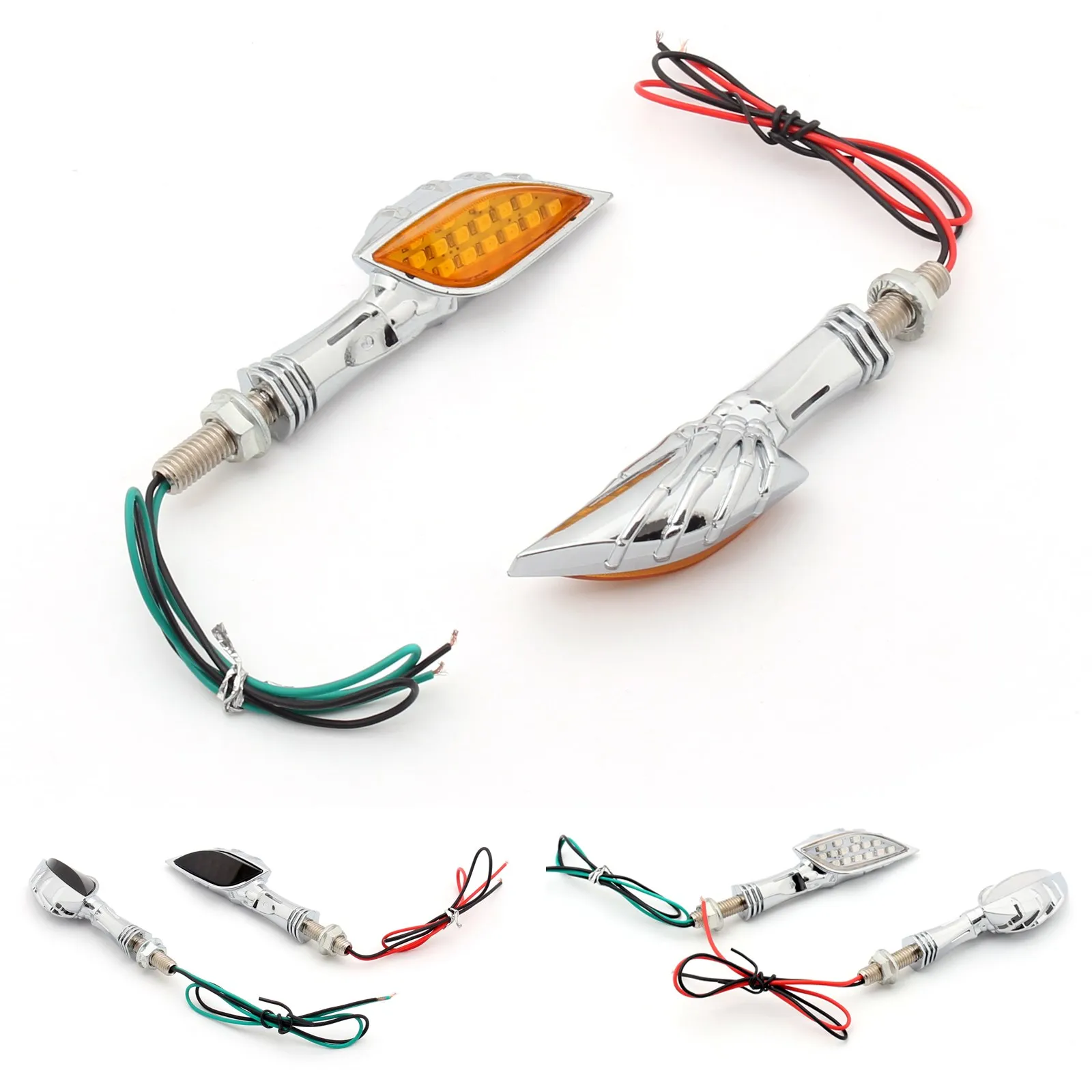 

Artudatech Motorcycle Chrome Skeleton Hand LED Turn Signals Blinker Indicator for Dirt Bike Cruiser Choppers