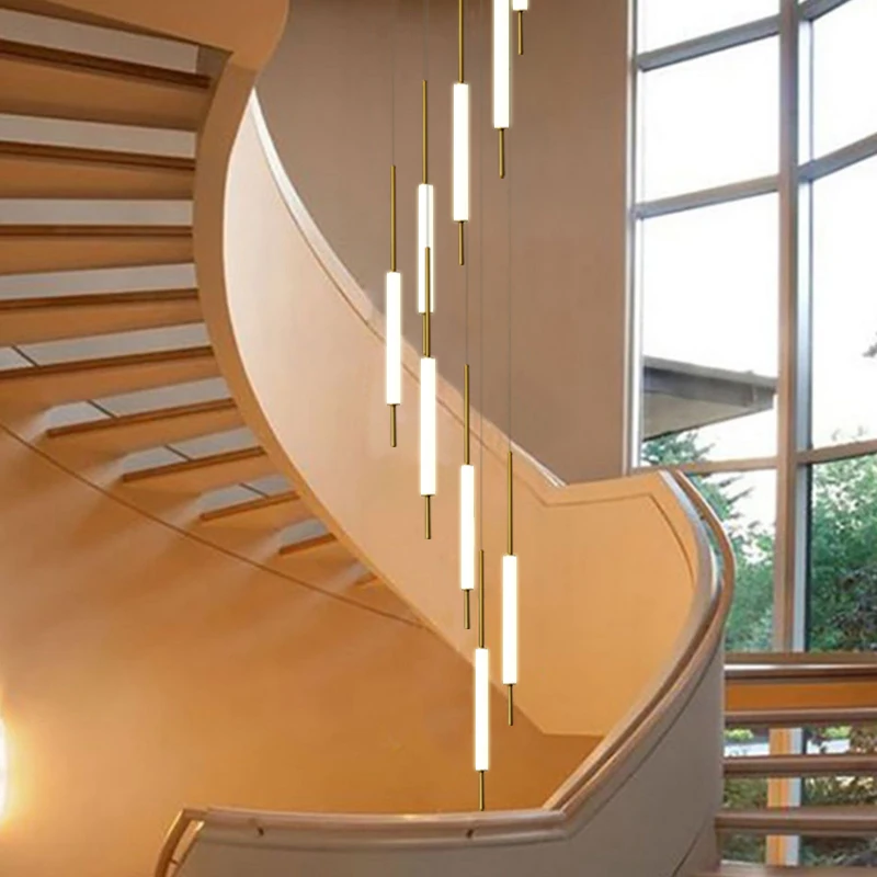 

Chandeliers Lights New LED golden black duplex villa stairs living room home lamps shopping mall stairs decorative rope