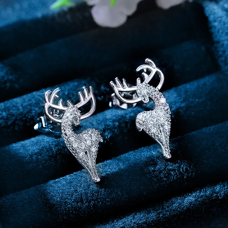 

Huitan Creative Elk Shaped Stud Earrings Female Silver Color Animal Earring Dance Party Stylish Women Accessories Trendy Jewelry