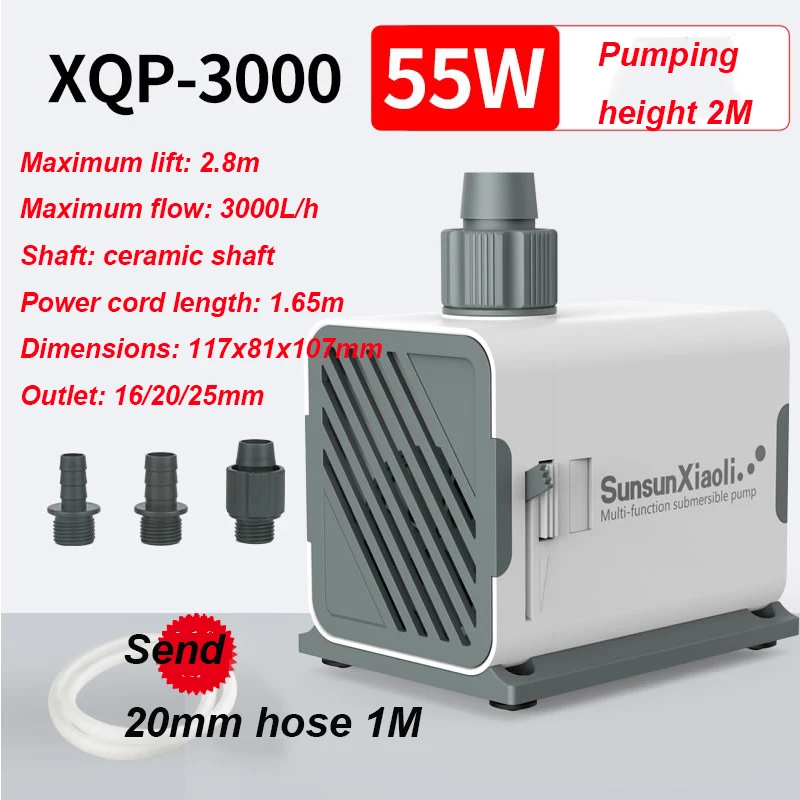 

Бесшумный погружной насос для фонтана, регулируемый водяной насос 55 Вт, 3000 л/ч, для аквариума, садового фонтана