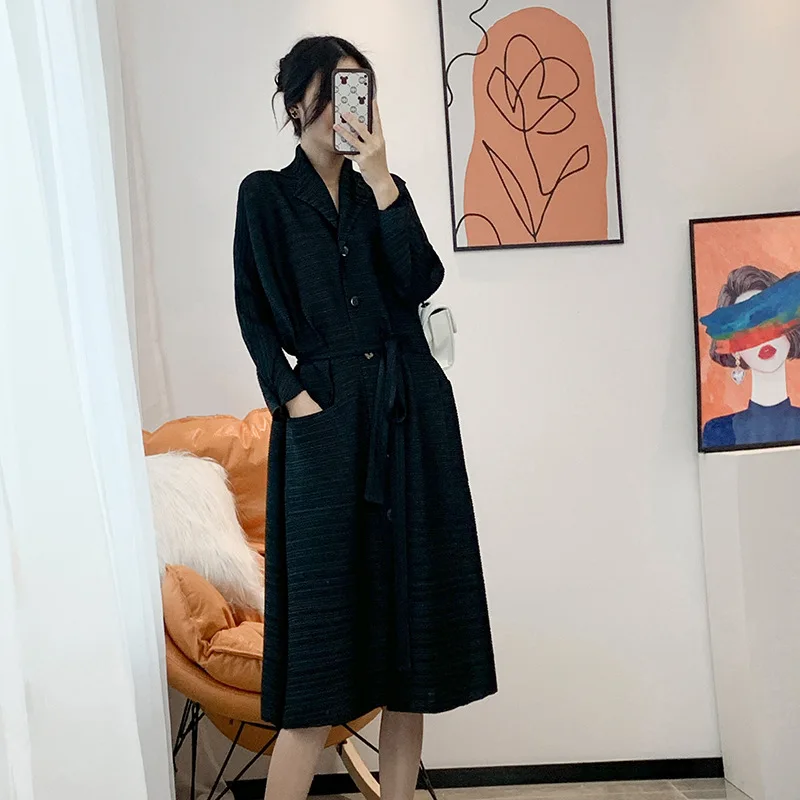 

Women Maxi Pleated Dress Full Sleeve V Neck Loose Casual Style Elegant Super Long 2022 Autumn Fashion fold Evening dress