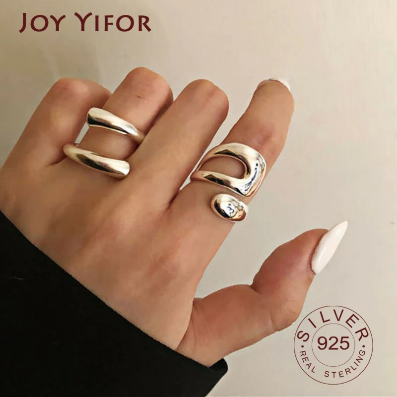 

Real 925 Silver Color Double lines shape Personality Adjustable Ring Fine Jewelry For Women Party Elegant Accessories