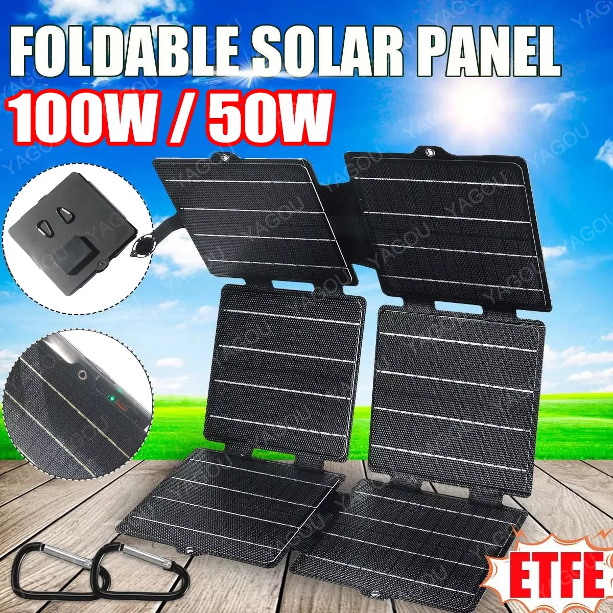 

100W/50W Foldable Solar Panel 5V Dual USB Flexible Waterproof Portable Solar Plate For Outdoor Mobile Phone Battery Charging