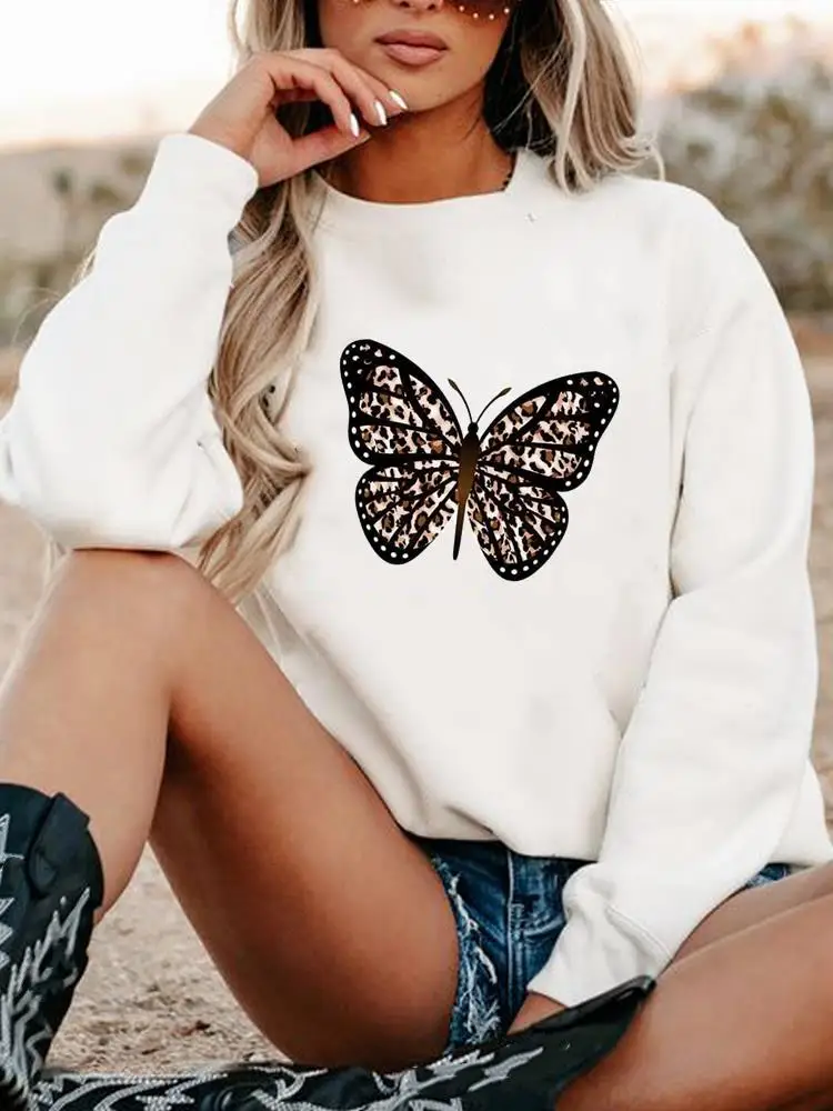 

Graphic Sweatshirts Clothing Woman Fashion Leopard Butterfly 90s Spring Autumn Hoodies Female Print Women Casual Pullovers