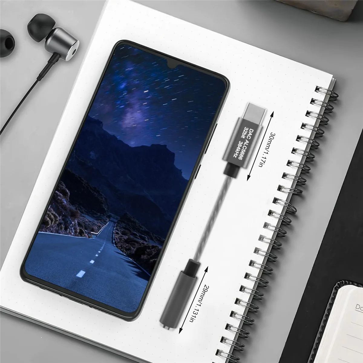 Адаптер DAC 32 бит 3 5 кГц Realtek ALC5686 USB к 384 мм для наушников SAMSUNG Smartphone (серый)