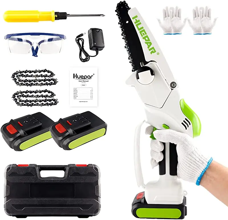 

Huepar CS061 Mini 6 Inch Portable Cordless Electric Chain Saw With Rechargeable Battery Security Lock