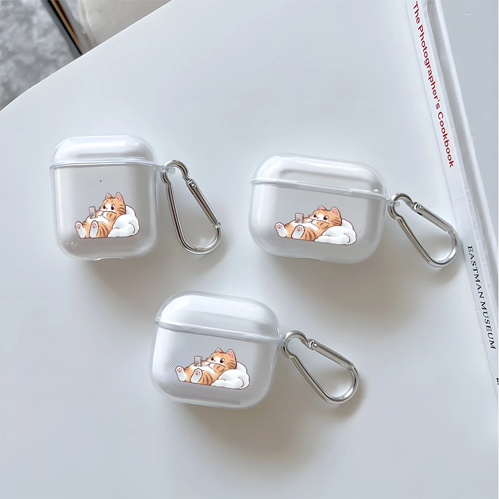 Фото Прозрачный чехол для наушников с рисунком ленивого оранжевого кота для AirPods Pro 3/Pro 2/Pro, чехол для наушников AirPods 1/2/3/4, защитный чехол из ТПУ №3