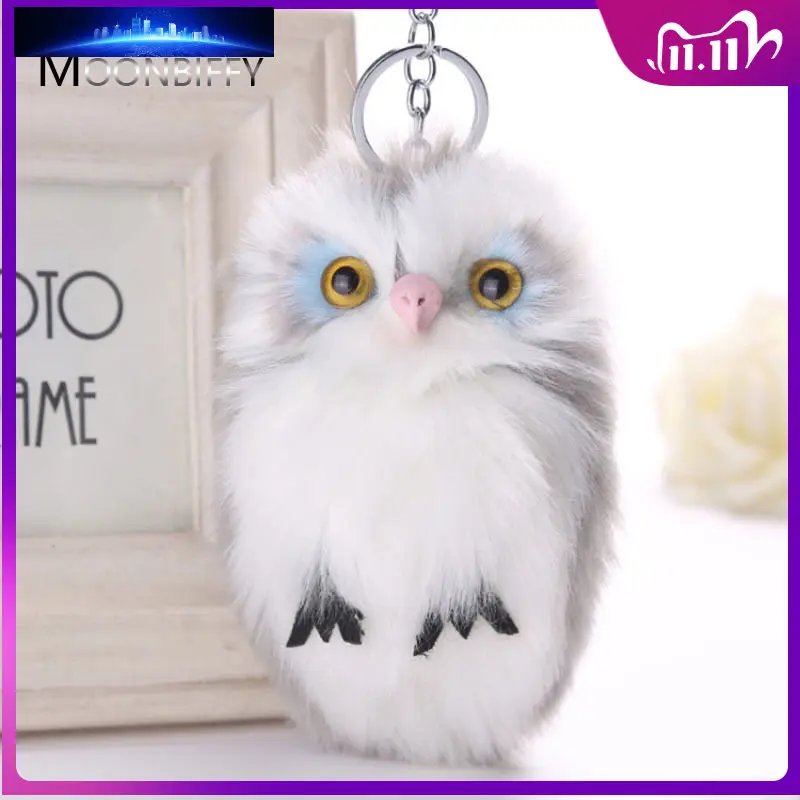 

Cute Fluffy Owl Keychain Pendant Women Girls Key Ring Holder Faux Bunny Rabbit Fur Pompoms Keychains for Handbag