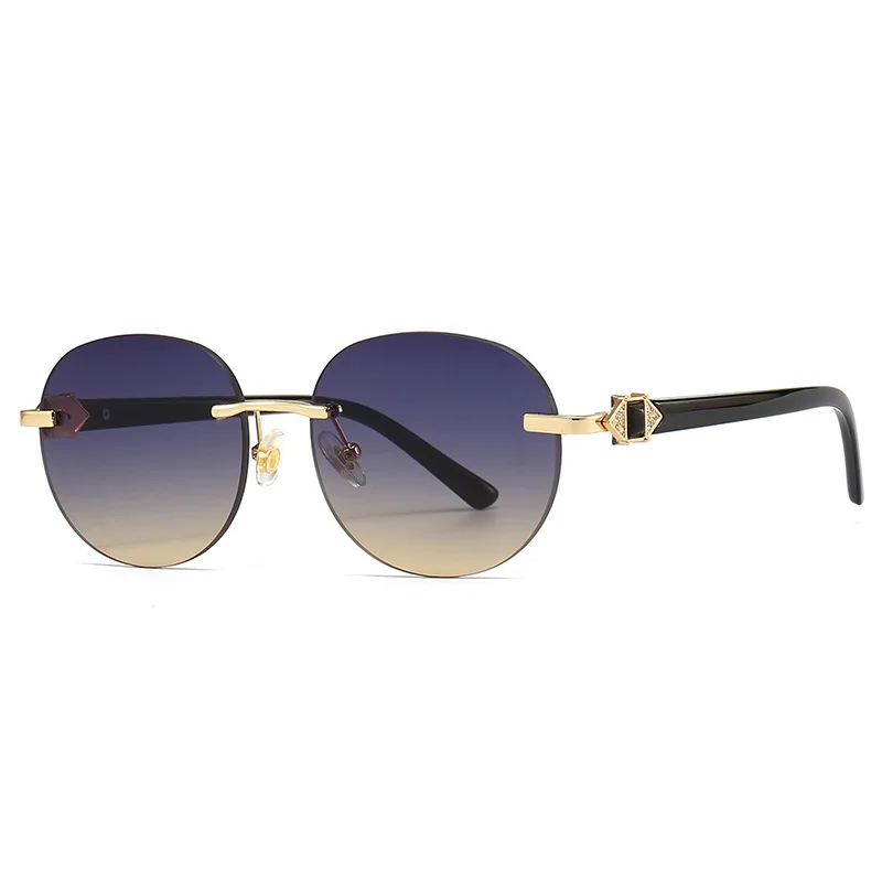 

2023 Round Rimless Sunglasses Women Gradient Lens Eyewear Metal Frame Sunglasses Candy Colors Lady Lunette De Soleil Femme