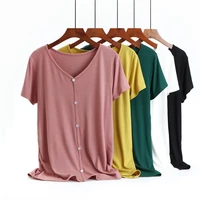 cardigan single breasted t shirt modal cotton elastic base shirt women summer casual v neck elegant tee simple oversized top
