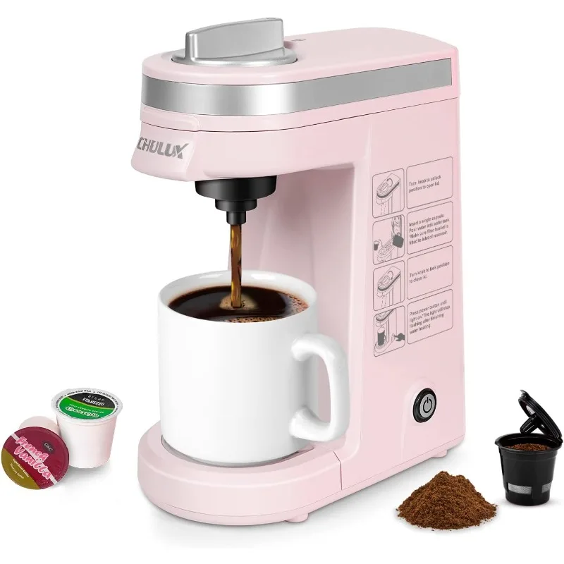 

Single Serve Coffee Maker,One Button Operation with Auto Shut-Off for Coffee and Tea with 5 to 12 Ounce,Pink