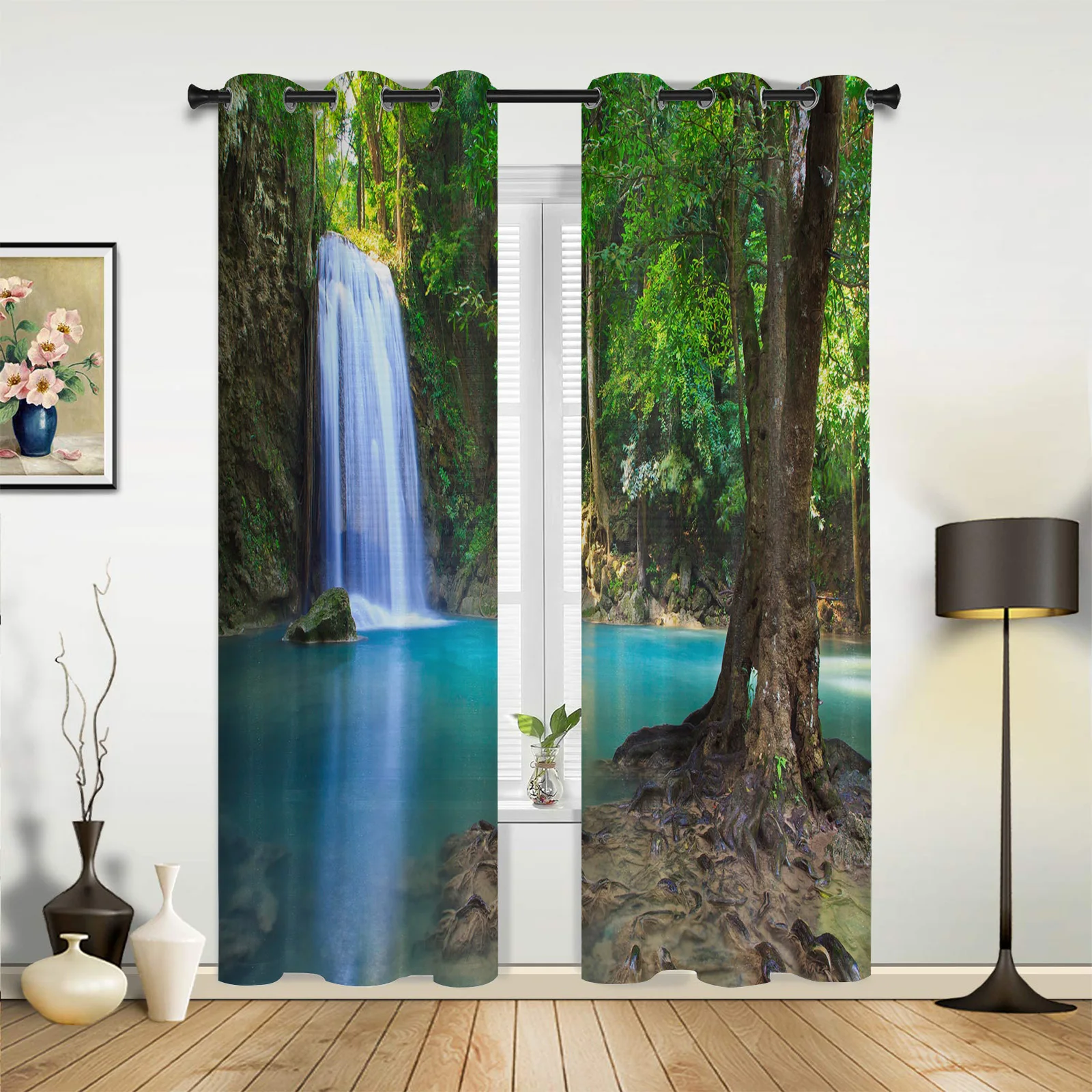 

Green Forest Waterfall Nature Curtains for Bedroom Living Room Drapes Kitchen Children's Room Window Curtain Modern Home Decor