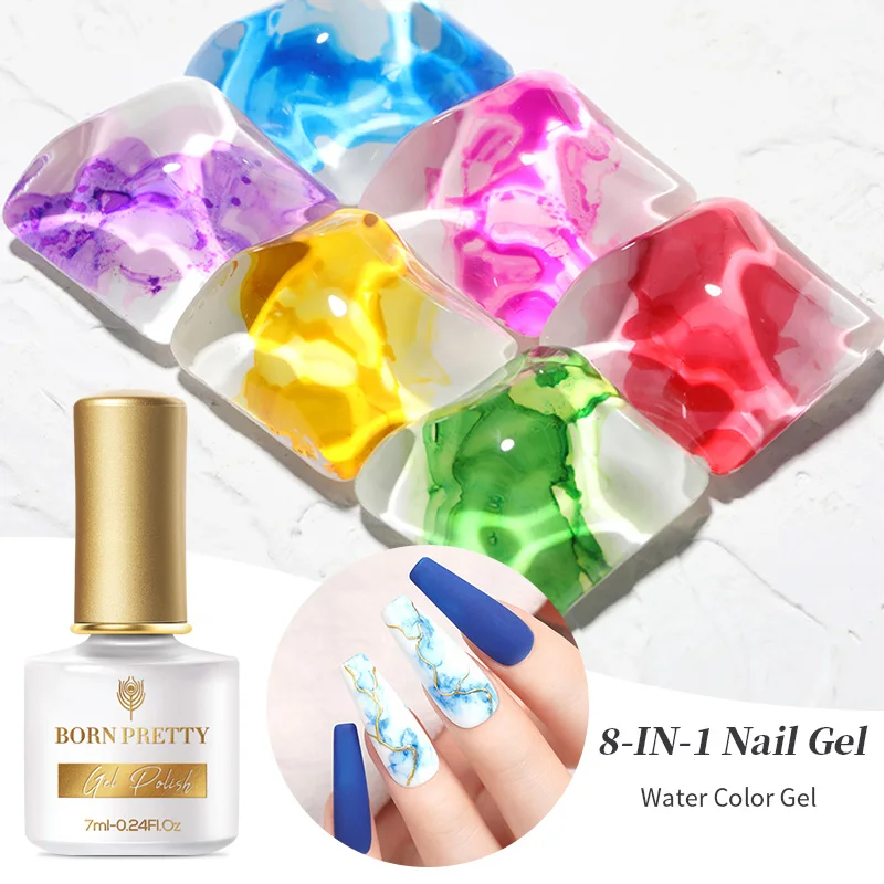 

BORN PRETTY Clear Watercolor Marble Gel Nail Polish for Nails Gradient Nail Gel 7ml Soak Off UV LED Gel Varnish Need Colors Gel