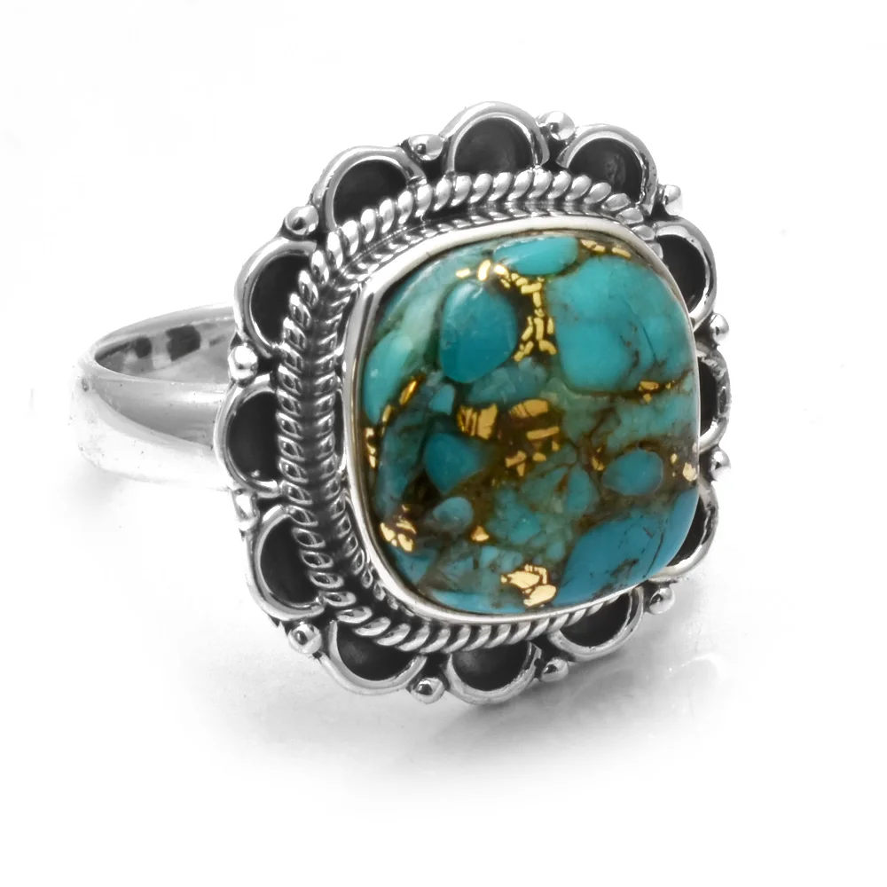 

Genuine Blue Copper Turquoise Ring 925 Sterling Silver, USA Size : 6.75, AR4834