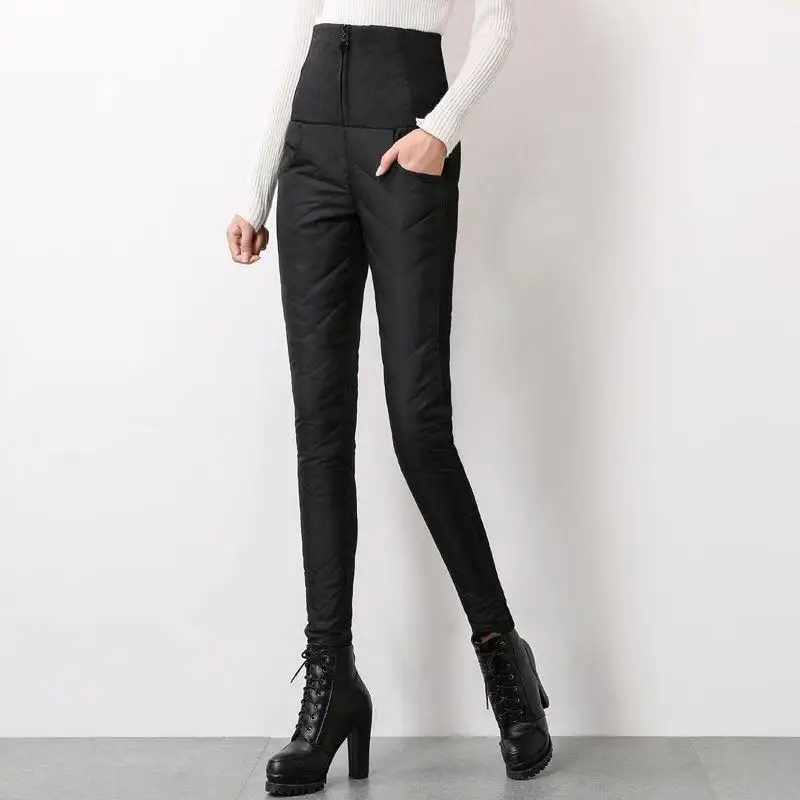 

Woman Winter Thick Plush Warm Pants Female Vintage Elastic Waist Pants Ladies Casual Loose Harem Long Down Padded Trousers G381