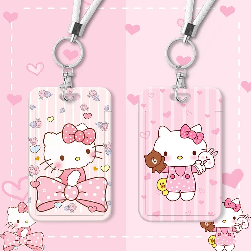 

Cartoon Card Sleeve Sanrio Hello Kittys Kawaii Anime Cute Doll Pendant Campus Student Bus Card Protect Cover Keychain Girls Gift