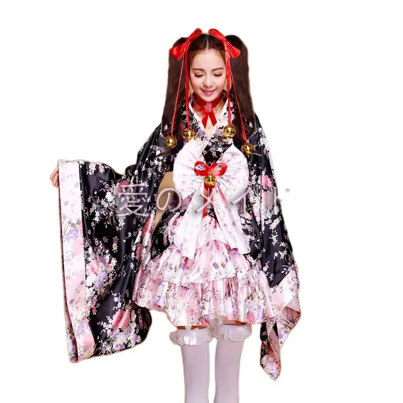 

Женское атласное шелковое кимоно Сакура, платье лолиты, аниме костюмы горничной LOL, костюмы для косплея с бантом, одежда для Хэллоуина, размеры S, M, L, XXL, XXXL