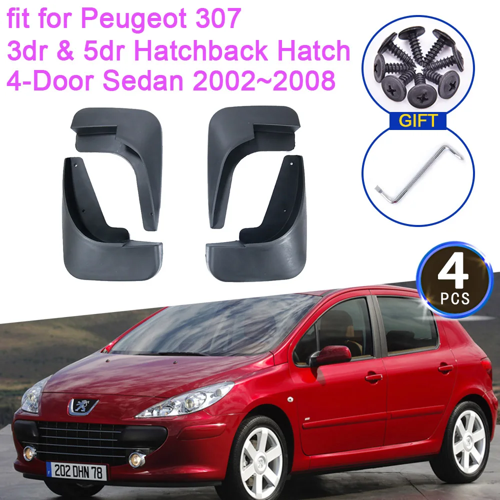 

4 шт., брызговики для хэтчбека Peugeot 307, 3dr, 5dr, 4 двери, седан, 2002-2008, 2005