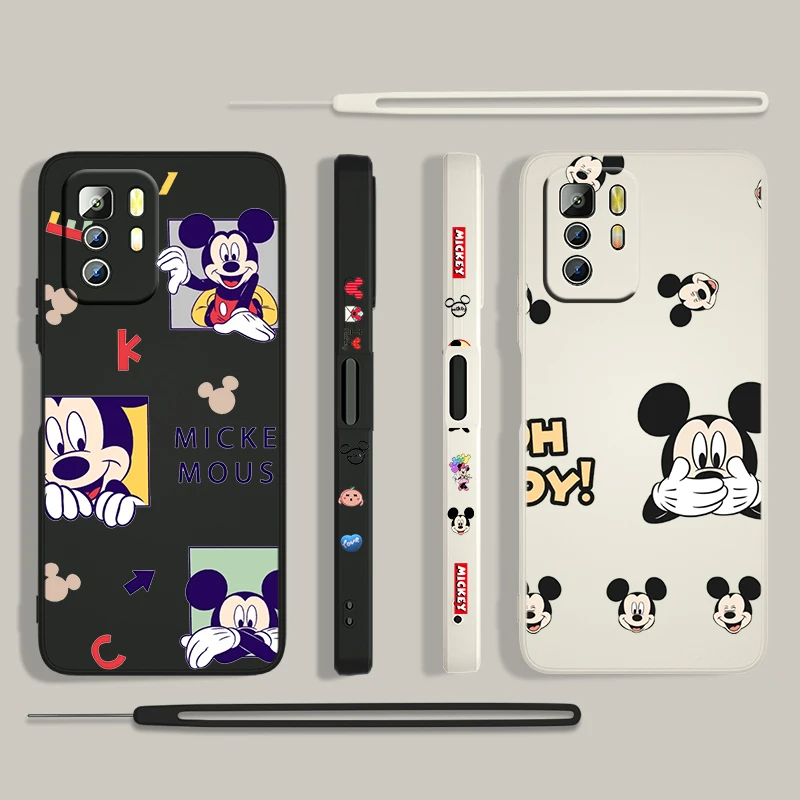 

Disney Anime Cute Mickey Phone Case For Xiaomi Redmi Note 11 11S 10 10S 9 9S 9T 8 8T 7 5 Pro 5G Liquid Left Rope Fundas Silicone