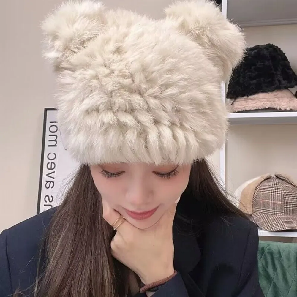 

Black Wrap Head Cap Plush Fluffy Fur Hat New Warm Cap Universal