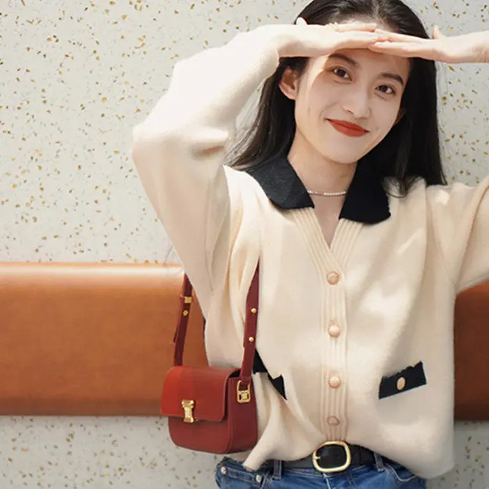 

Women V Neck Wool Knitted Cardigan Sweater Female Vintage Knit Coat Long Sleeve Fashion Autumn Oversized Jumper Tops D02