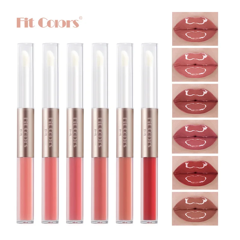 

2 In 1 Lip Gloss Double Head Mirror Lipstick Non Stick Cup Lip Oil Waterproof Long Lasting Rich Color Silky Lip Glaze Lip Tint