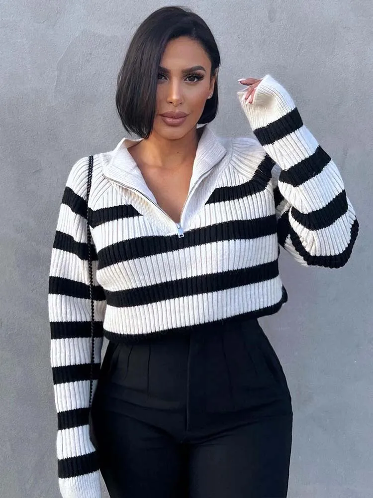 

Полосатый свитер KLKXMYT TRAF, Женский вязаный свитер, Женский Зимний пуловер с длинным рукавом 2022, женские свитера из Джерси на молнии для женщин