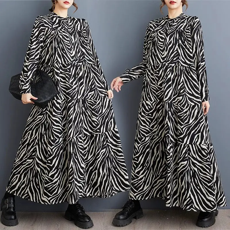 Женское платье большого размера с принтом в стиле ретро весна-осень 2021 новое