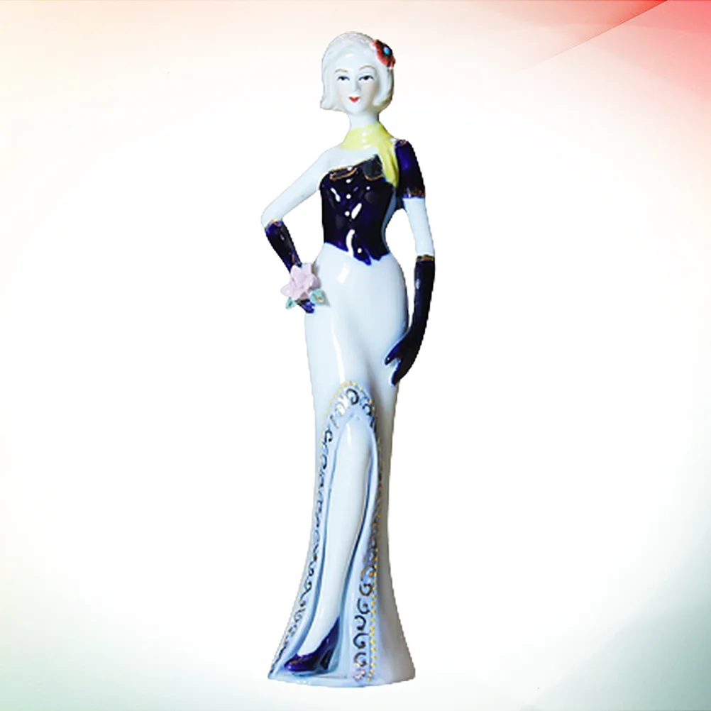 

Statue Ceramic Woman Sculpture Standing Lady Western Desktop Figurine Decor Home Ornaments Porcelain Tabletop Elegant Female