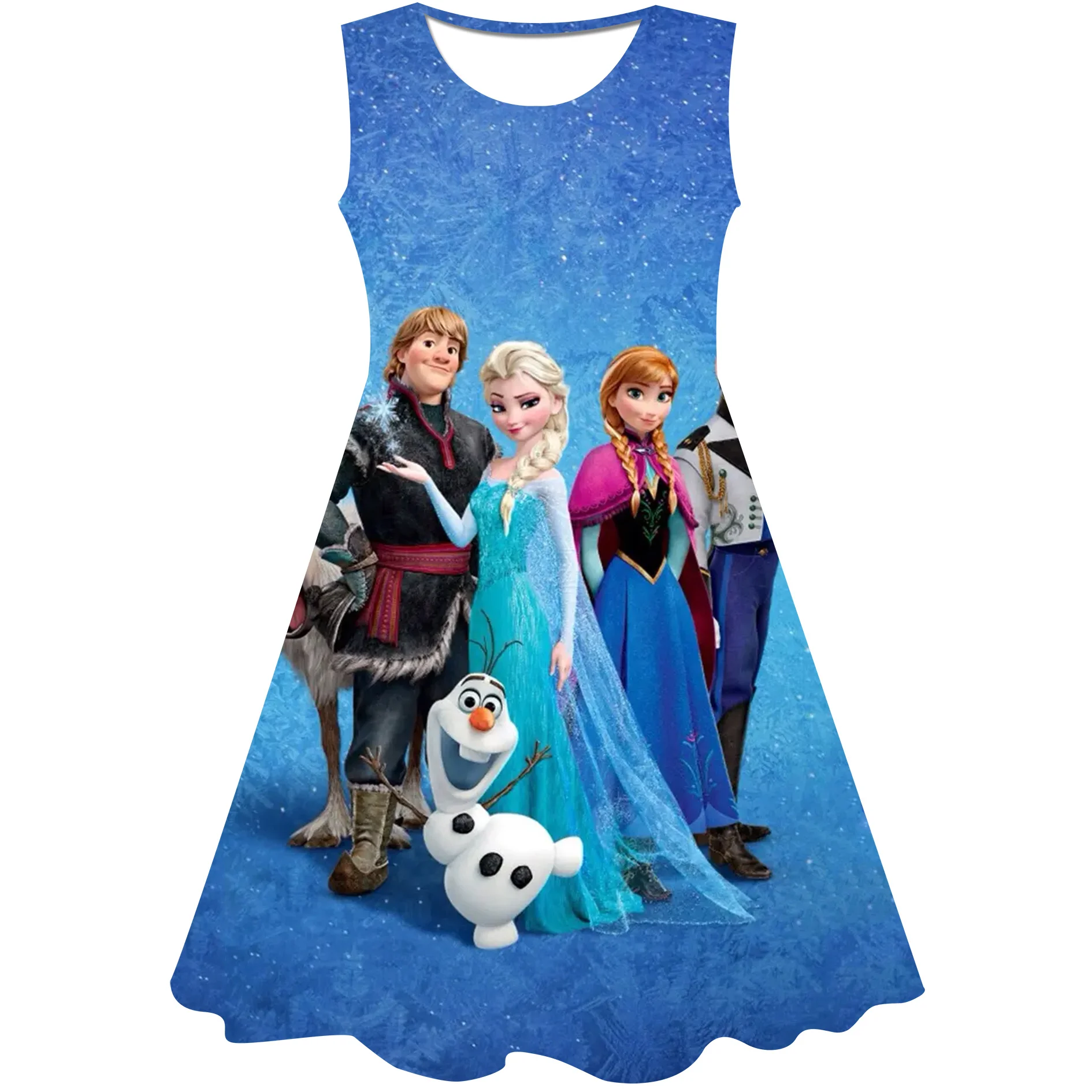 

Disney Ice and Snow Curiosity Animation 3D Print Children's Clothing 2023 New Cartoon Animation Round Neck Sleeveless Dress