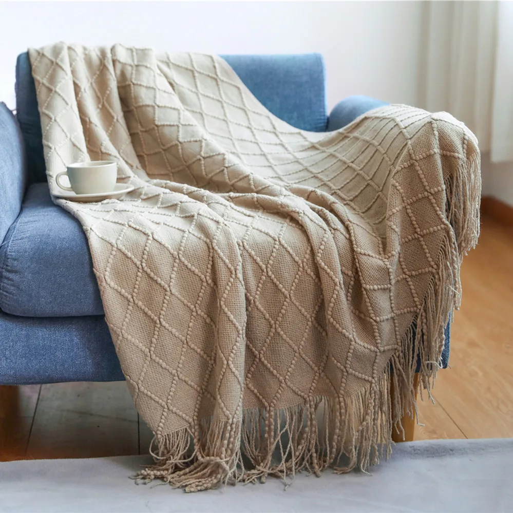14 Colors Knit Plaid Blanket With Tassel Super Soft Bohemia Throw Blanket for Bed Sofa Cover Bedspread Decor Blankets