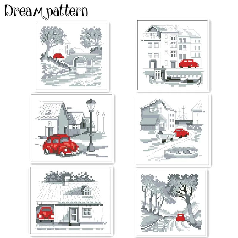 

Red car in the country cross stitch package cartoon animal 18ct 14ct 11ct cloth cotton thread embroidery DIY handmade needlework