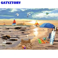 gatyztory painting by number seaside scenery diy frame drawing on canvas hand painted diy pictures by numbers kits home decor
