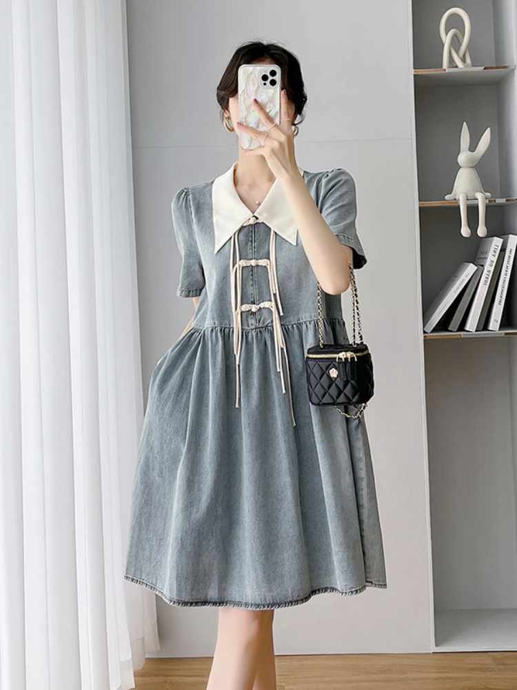 

New In Dress for Women 2023 Spring Summer Imitation Denim Oversized Vintage Dress Female Fashion Casual Knee-Length Clothes