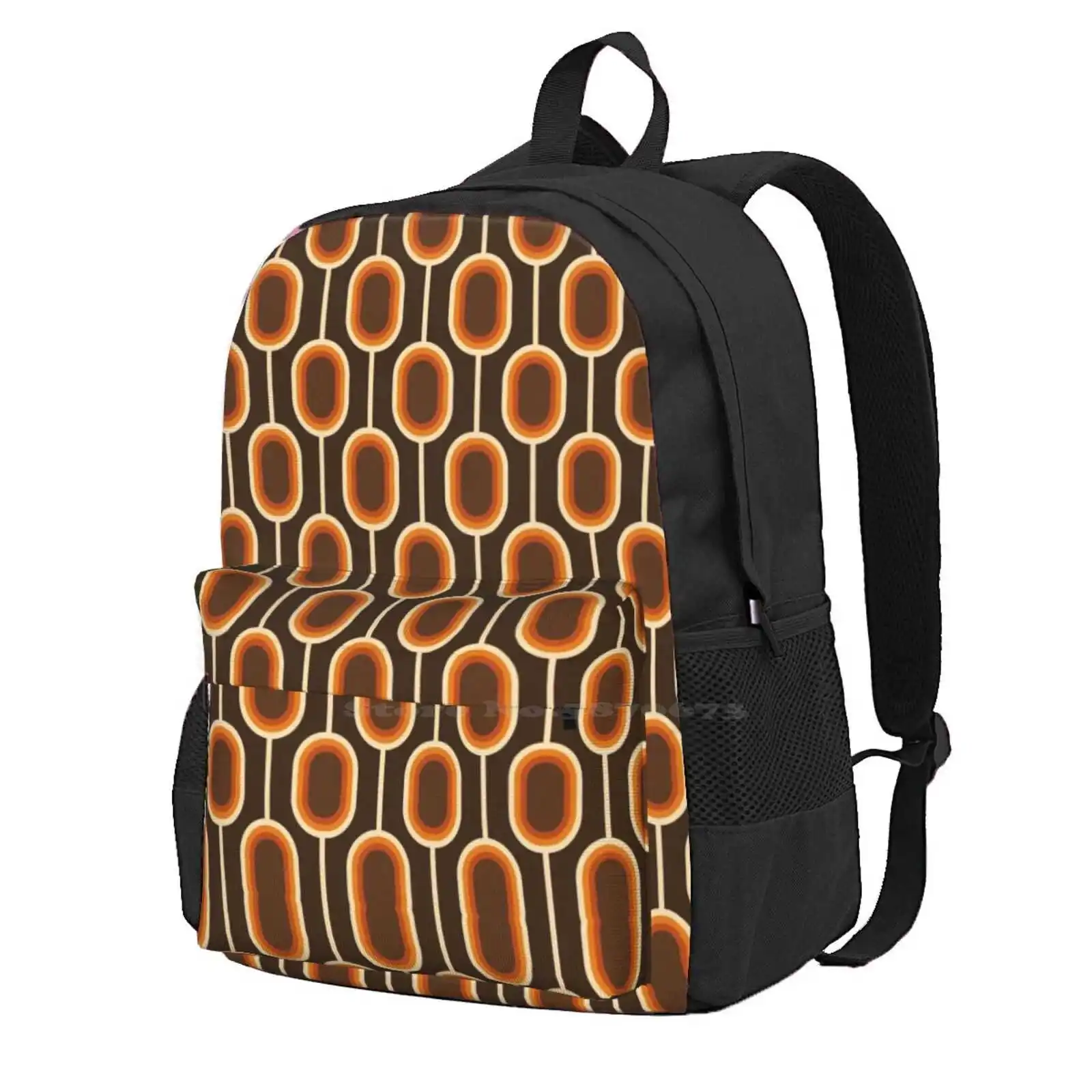 

70S Pattern Orange And Brown Connected Nodes School Storage Bag Student'S Backpack Patterns Textures Textile Style Classic