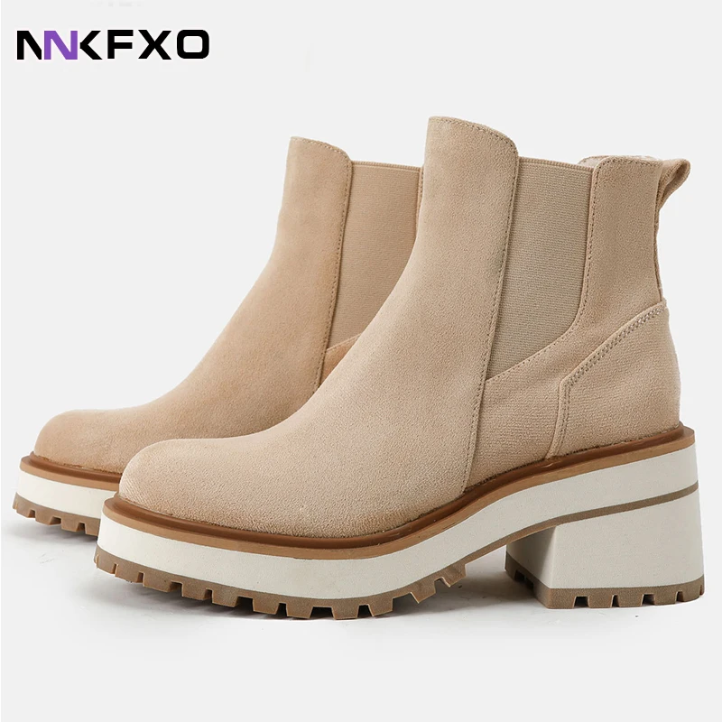 

Winter Boots Women England Style Fashion Simple Leather Suede Chelsea Shoes Women's Botas Mujer Shoes Female