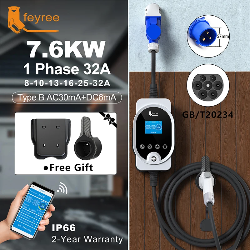 ree GB/T Socket EV Charger 7KW 32A Regulowana aplikacja Wersja Bluetooth Zestaw Czas ładowania EVSE Charging Box do pojazdów elektrycznych