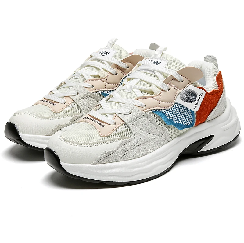 Women Men Couple Sneakers Fashion Mesh Chunky Casual Shoes Autumn Reflective Comfortable Thick Sole White Flats Platform Shoes