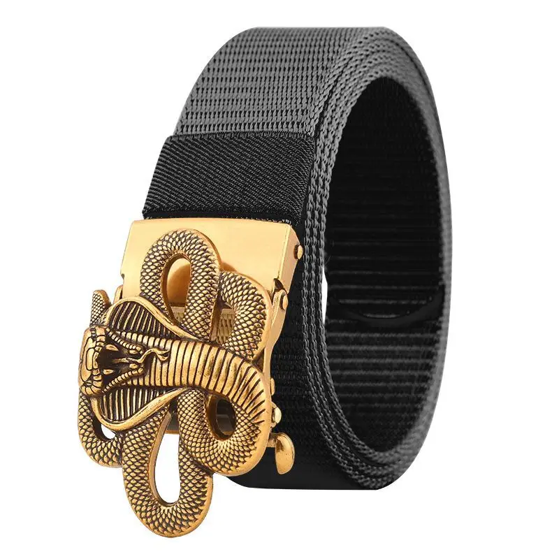 Western Fashion Canvas Men Nylon Belt Alloy Cobra Automatic Buckle Business Trip Jeans Causal Pants Outdoors ventilation Strap